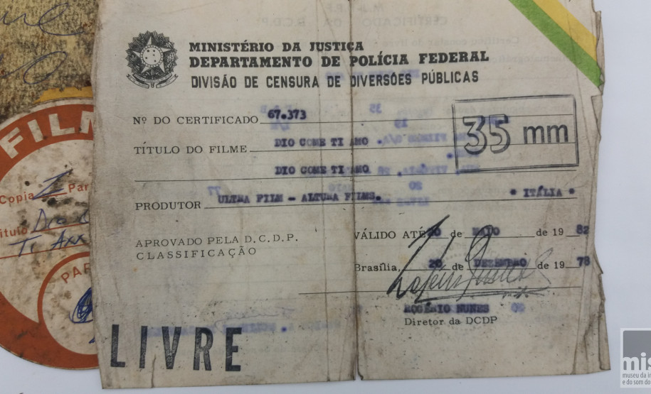 Certificado de censura do filme Dio Come Ti Amo